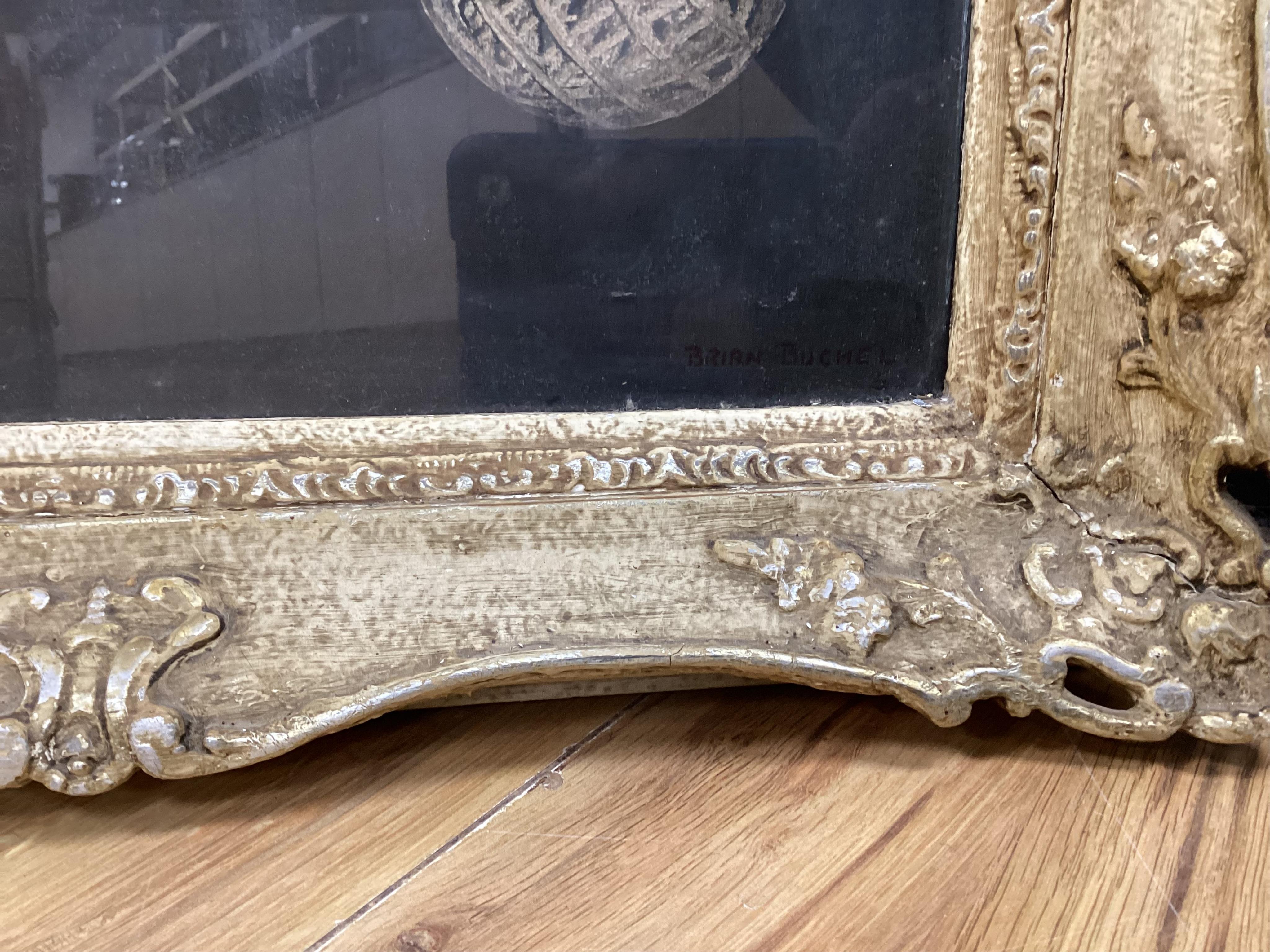 Brian Buchel (20th. C), still life of flowers, signed, surreal gouache, ornate framed, 56 x 38cm